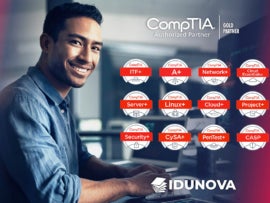 Promotional graphic for CompTIA training by Idunova.