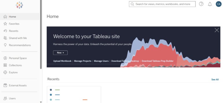 Tableau Cloud’s home page.