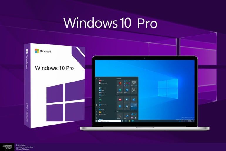 Promotional graphic for Windows 10 Pro.